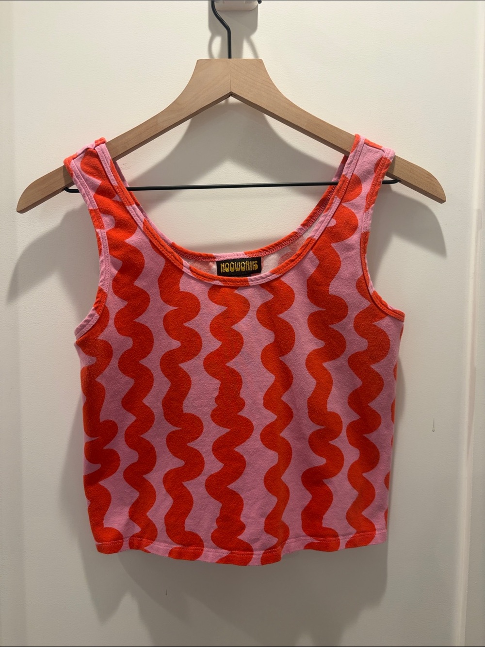 Nooworks Pink with Red Wavy-Stripe Tank